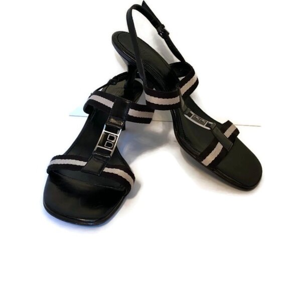 BALLY SHOES SANDALS HEELS BLACK LEATHER T ANKLE STRAPS SIZE 38.5 EU ITALY - Picture 2 of 11